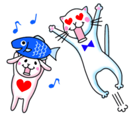 playful rabbit & shy cat sticker #7186465