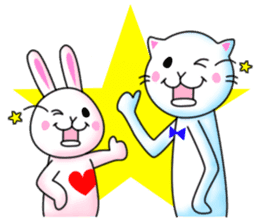 playful rabbit & shy cat sticker #7186472