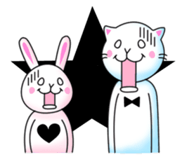 playful rabbit & shy cat sticker #7186473