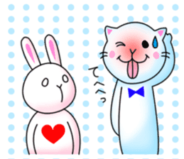 playful rabbit & shy cat sticker #7186476