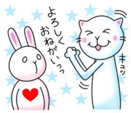playful rabbit & shy cat sticker #7186477