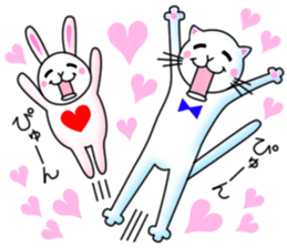 playful rabbit & shy cat sticker #7186480