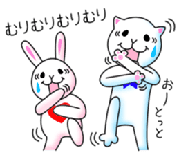 playful rabbit & shy cat sticker #7186486