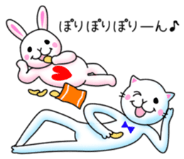 playful rabbit & shy cat sticker #7186491