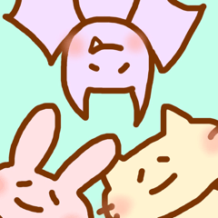 pretty cat and rabbit and bat