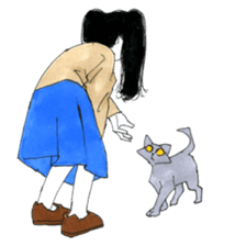 Gray cat and girl sticker #7251288