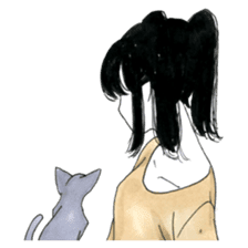 Gray cat and girl sticker #7251298