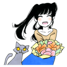 Gray cat and girl sticker #7251299