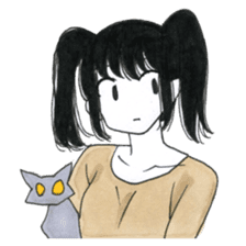 Gray cat and girl sticker #7251300