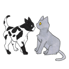 Gray cat and girl sticker #7251306