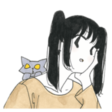 Gray cat and girl sticker #7251309