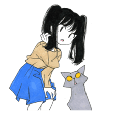 Gray cat and girl sticker #7251314