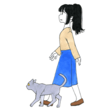 Gray cat and girl sticker #7251319