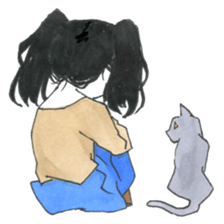 Gray cat and girl sticker #7251321