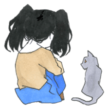 Gray cat and girl sticker #7251321