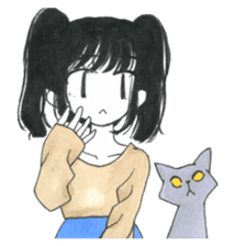 Gray cat and girl sticker #7251324