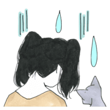 Gray cat and girl sticker #7251326