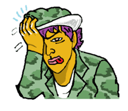 Reticent man wearing camouflage clothing sticker #7276353