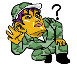 Reticent man wearing camouflage clothing sticker #7276355