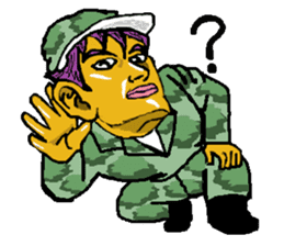Reticent man wearing camouflage clothing sticker #7276355
