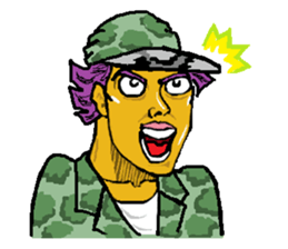 Reticent man wearing camouflage clothing sticker #7276356