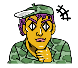 Reticent man wearing camouflage clothing sticker #7276357