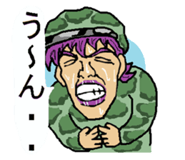 Reticent man wearing camouflage clothing sticker #7276365