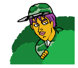 Reticent man wearing camouflage clothing sticker #7276372