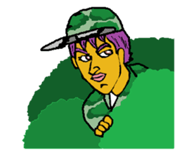 Reticent man wearing camouflage clothing sticker #7276372