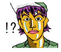 Reticent man wearing camouflage clothing sticker #7276373