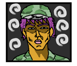 Reticent man wearing camouflage clothing sticker #7276375