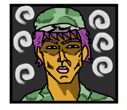 Reticent man wearing camouflage clothing sticker #7276375