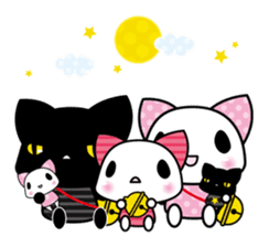 A white cat and black cat and baby cat. sticker #7467779