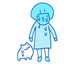 The cat and the girl are friends. sticker #7469470