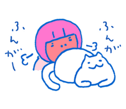 The cat and the girl are friends. sticker #7469486