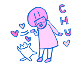 The cat and the girl are friends. sticker #7469487