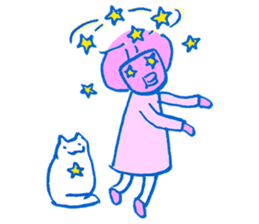 The cat and the girl are friends. sticker #7469488