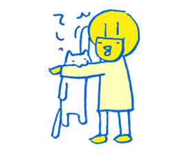 The cat and the girl are friends. sticker #7469492