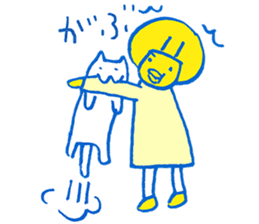 The cat and the girl are friends. sticker #7469493