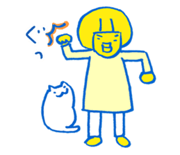 The cat and the girl are friends. sticker #7469494