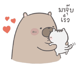 Mr. bear and his cutie cat 2 sticker #7873151