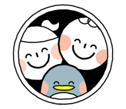 Boy and girl and penguin. sticker #7962559