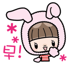 Cute girl with animal costumes sticker #8216597