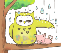 Owl and  little kitten sticker #8274080