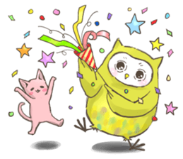 Owl and  little kitten sticker #8274083