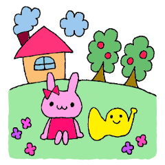 Stamp of a French horn and rabbit.