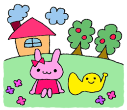 Stamp of a French horn and rabbit. sticker #8418182