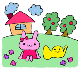 Stamp of a French horn and rabbit. sticker #8418182