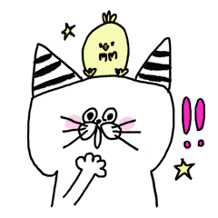 Fun life striped cat and chick.