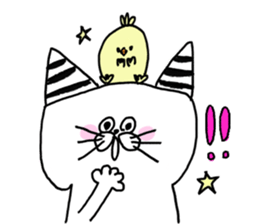 Fun life striped cat and chick. sticker #8444476